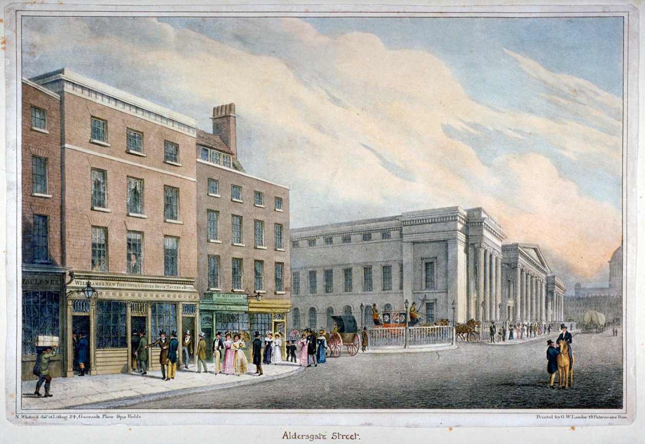 Aldersgate Street, London City, 1830 alkotó: Nathaniel Whittock