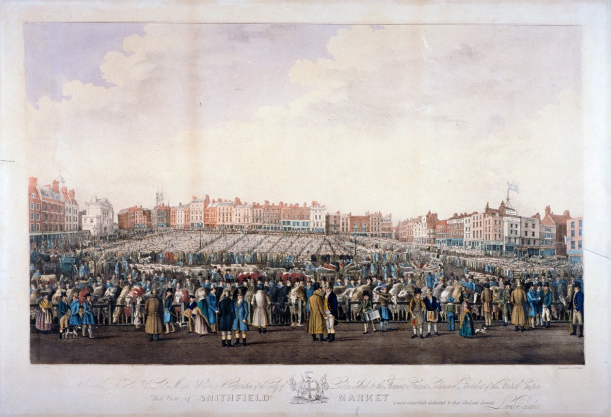 Smithfield Market, West Smithfield, London City, 1825. alkotó: Nathaniel Whittock