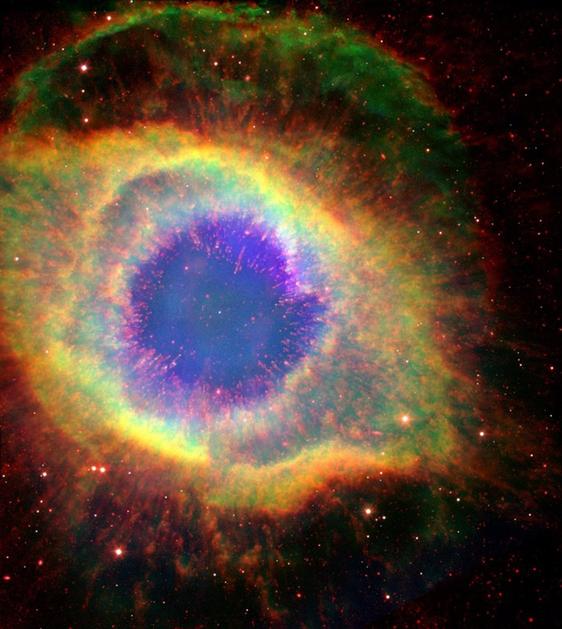 A Helix-köd (NGC 7293), amelyet néha Isten Szemének is neveznek, egy nagy bolygóköd a Vízöntő csillagképben. Köszönetnyilvánítás: NASA. alkotó: National Aeronautics and Space Administration National Aeronautics and Space Administration