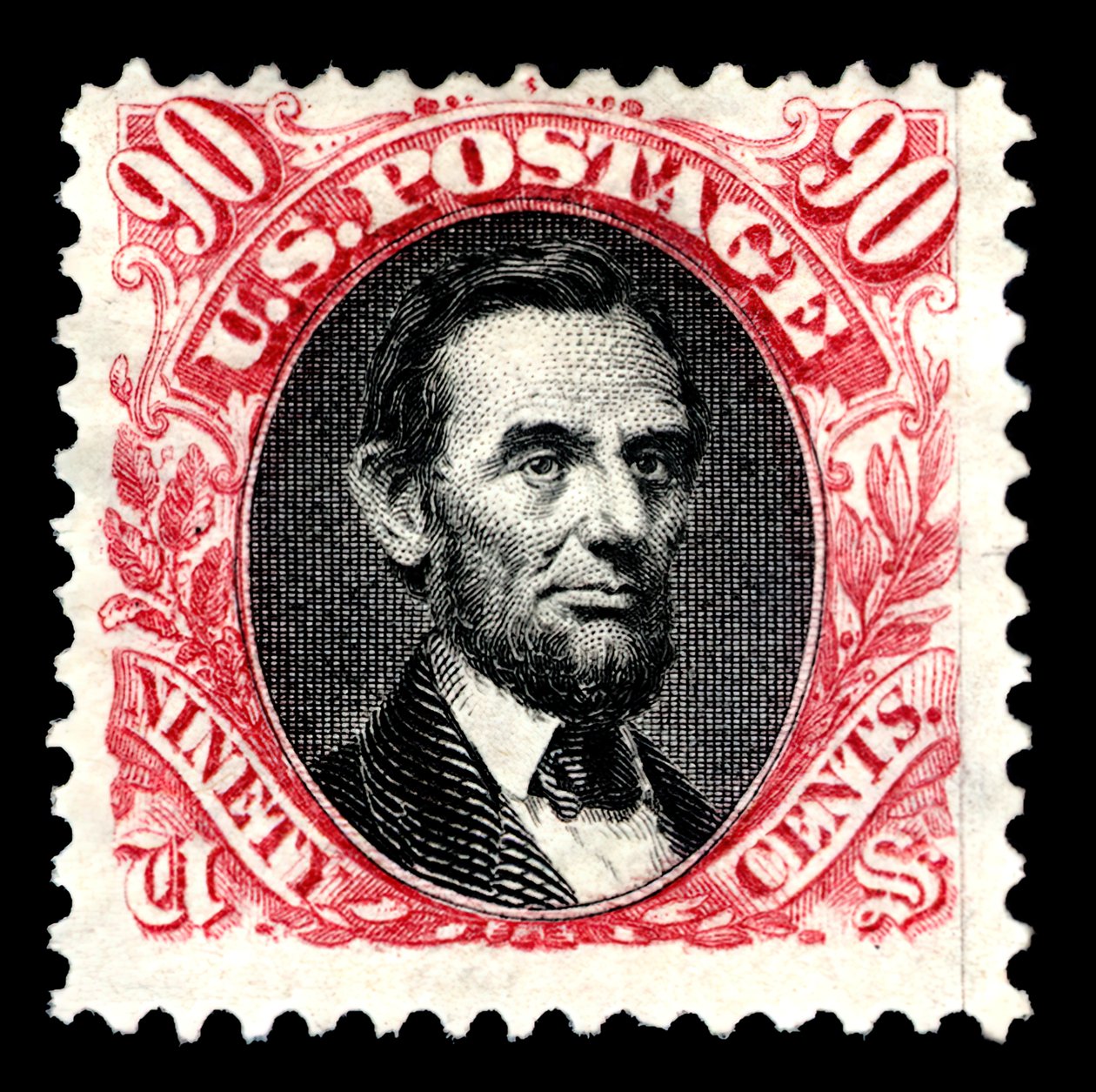90c Abraham Lincoln kislemez újra kiadása, 1875. alkotó: National Bank Note Company