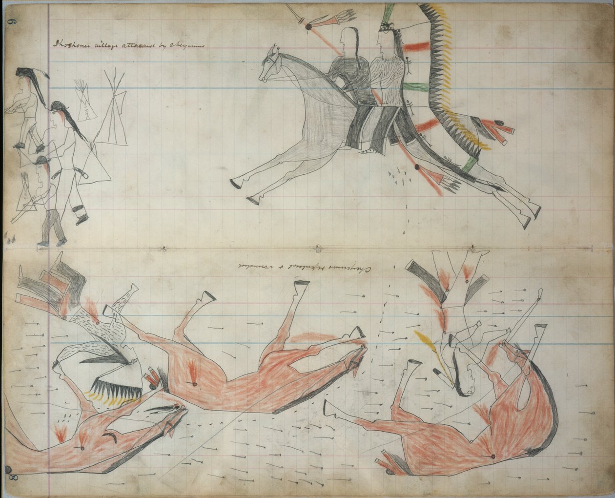 Cheyennes repulsed and wounded, c.1877-79 (ledger drawing) alkotó: Native American