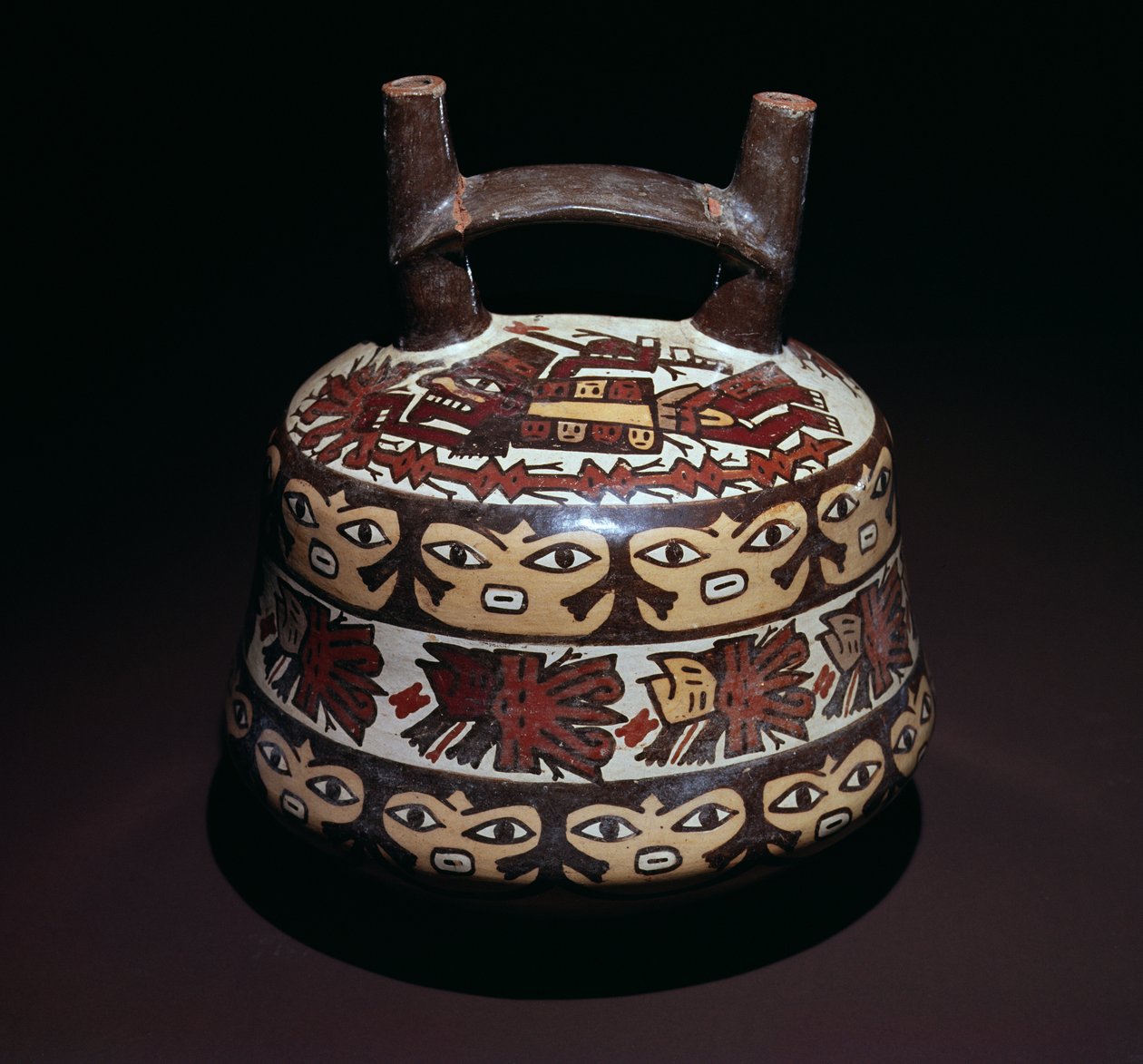 Korsó iker kifolyóval és hídfogantyúval, késő nazcai stílusú (kerámia) alkotó: Nazca Culture