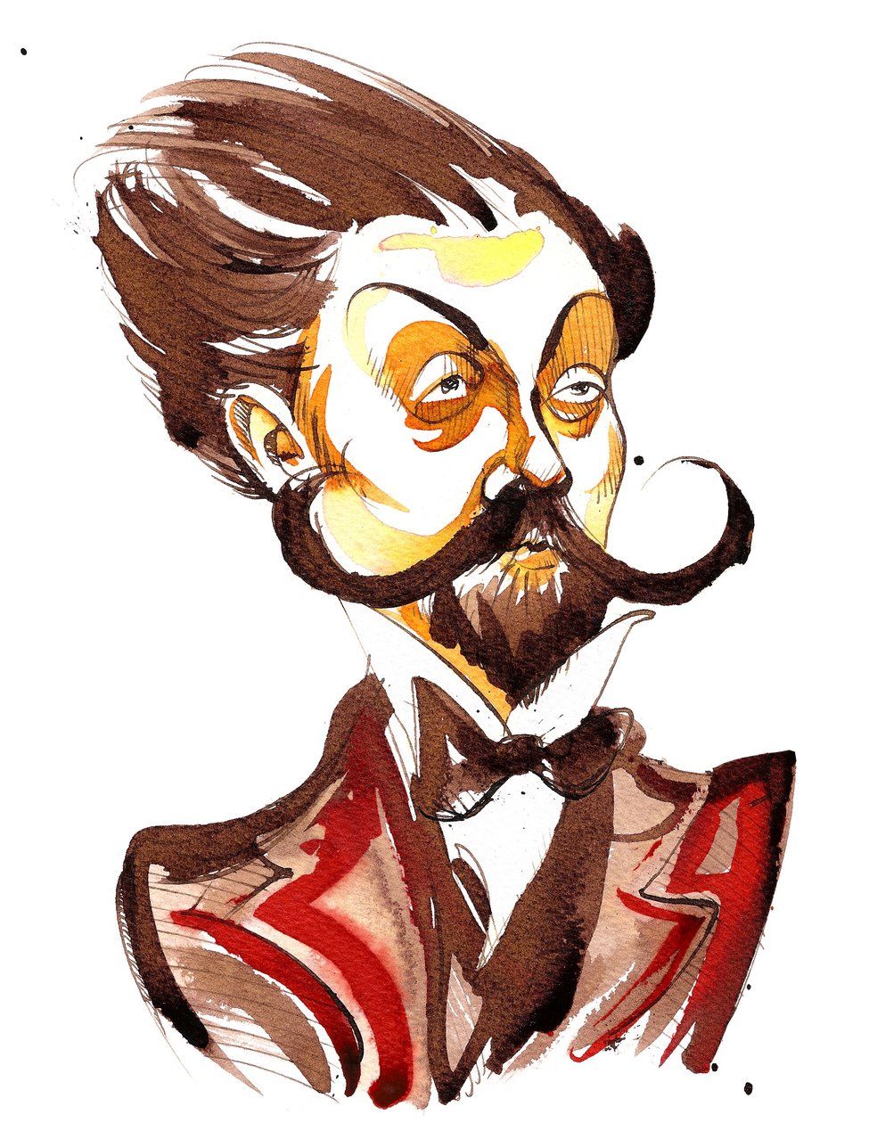 Alekszandr Szkrjabin (orosz zeneszerző, 1872-1915) színes karikatúra alkotó: Neale Osborne