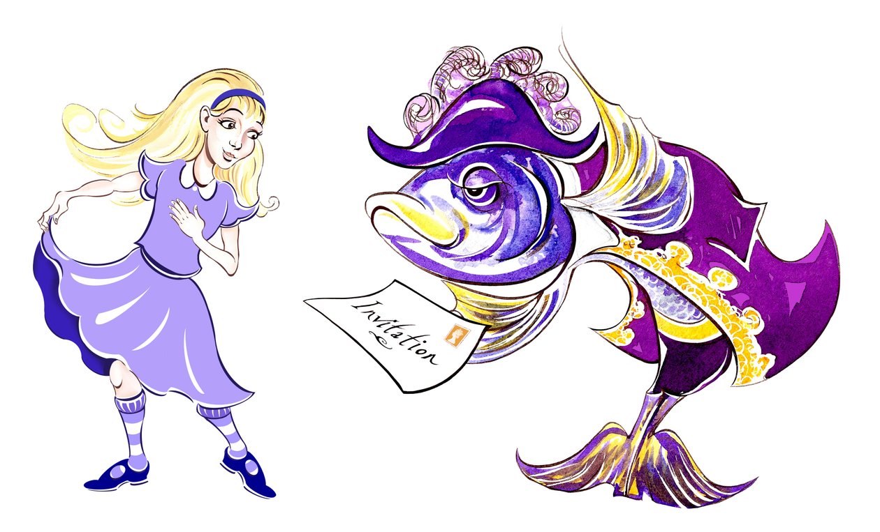 Alice and the Fish Footman – illusztráció Lewis Carroll Alices kalandjai csodaországban című művéhez (1865), 2005 alkotó: Neale Osborne
