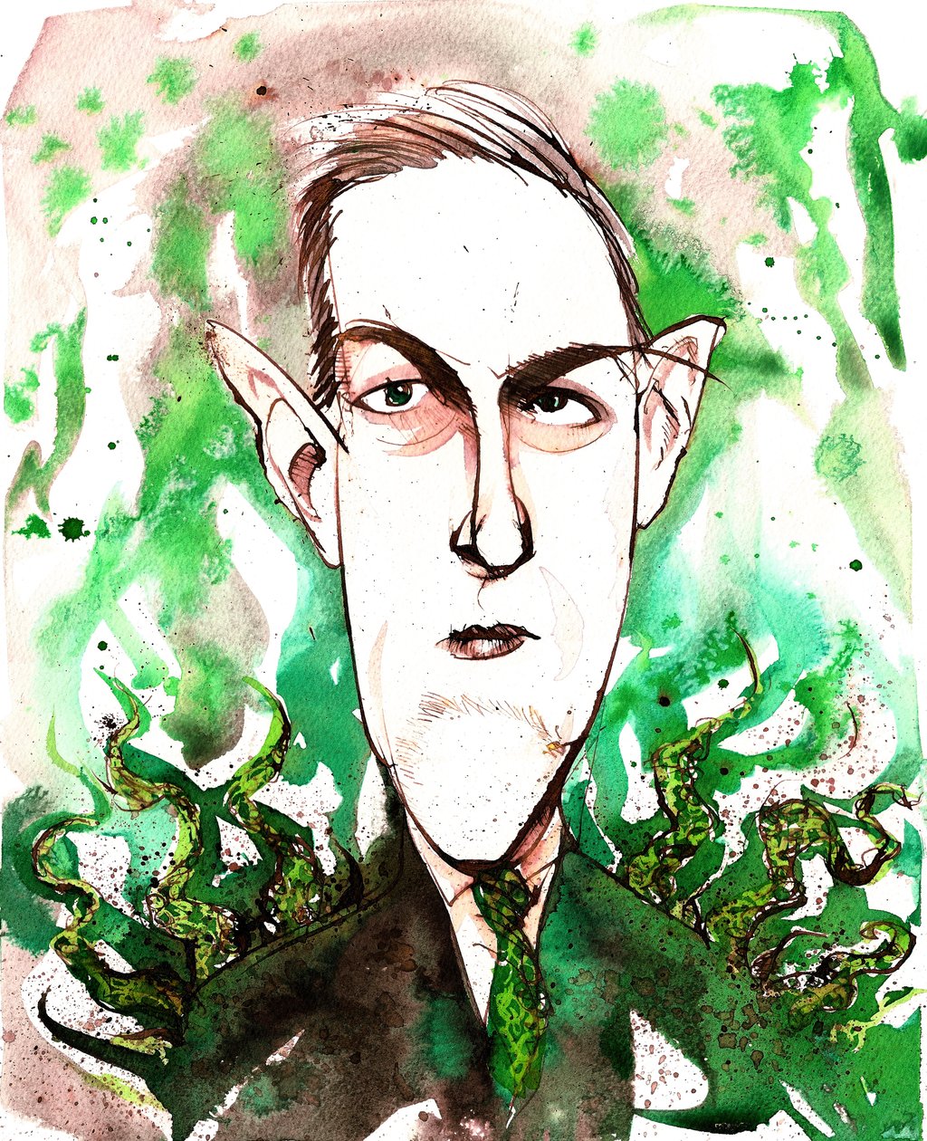 Howard Phillips Lovecraft amerikai horror és sci-fi író (1890-1937); karikatúra alkotó: Neale Osborne