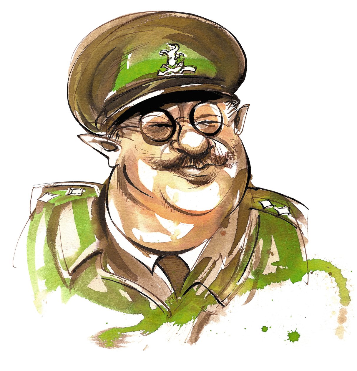 Arthur Lowe George Mainwaring kapitány szerepében a BBC televíziós vígjátékában, a Dads Army alkotó: Neale Osborne