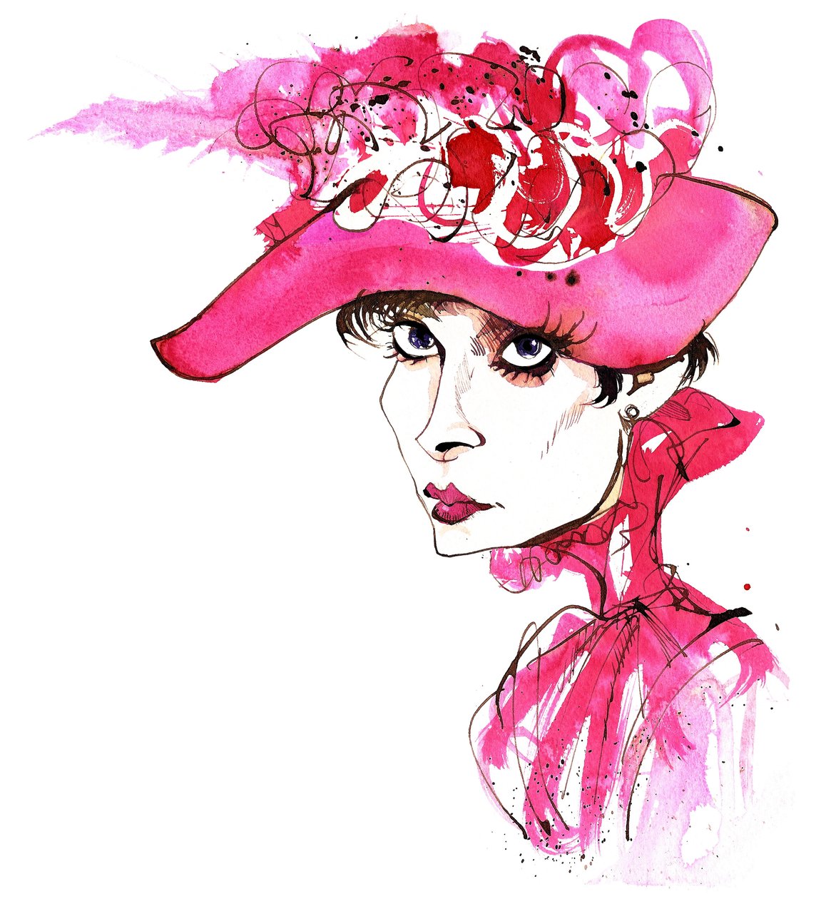 Audrey Hepburn (1929-93) belga születésű színésznő, Eda Van Heemstra; karikatúrázva Eliza Doolittle-ként a My Fair Lady-ből (1964-es film, rendező: George Cukor); karikatúra alkotó: Neale Osborne