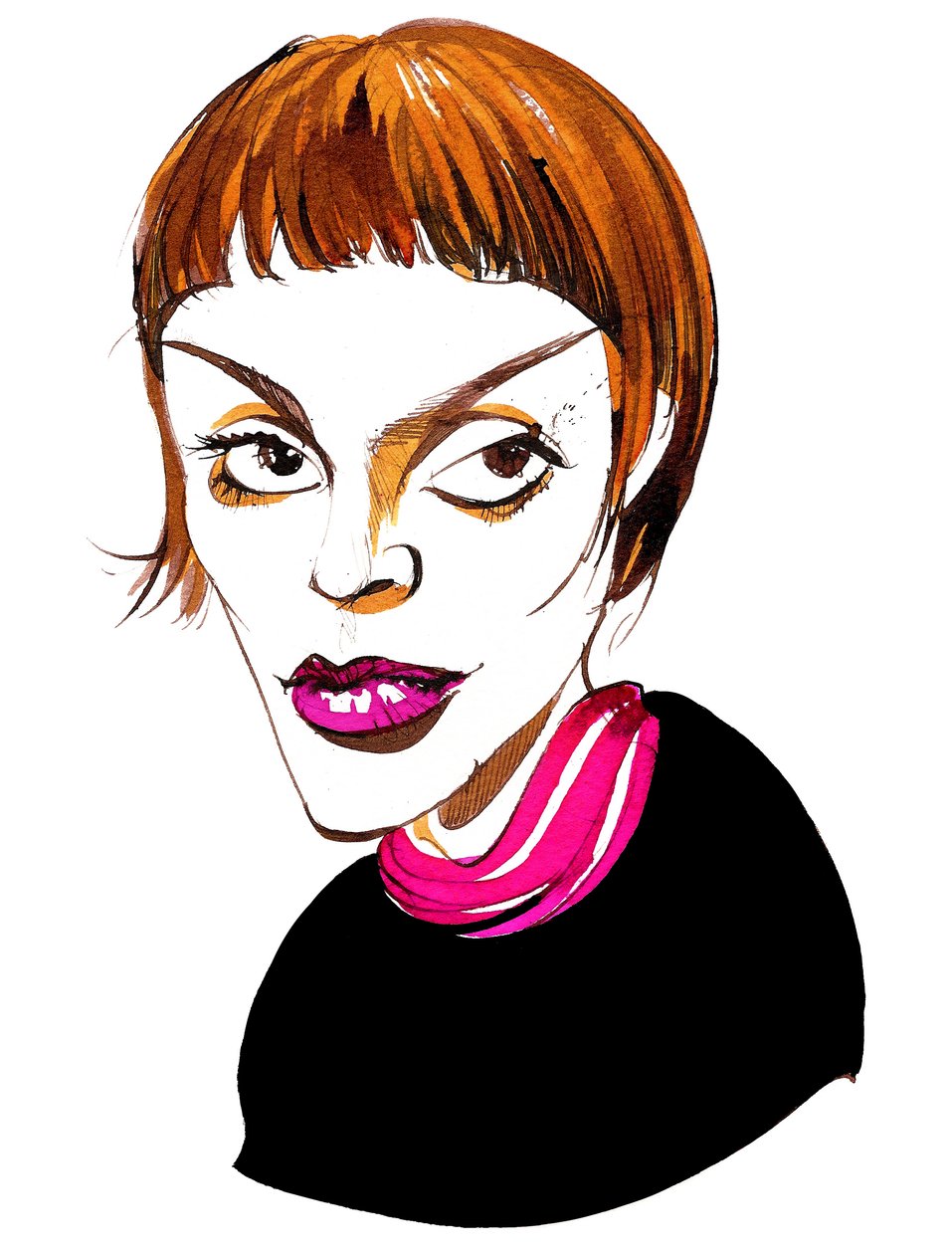 Brigitte Fassbaender német mezzoszoprán, rendező és író (született 1939); színes karikatúra alkotó: Neale Osborne