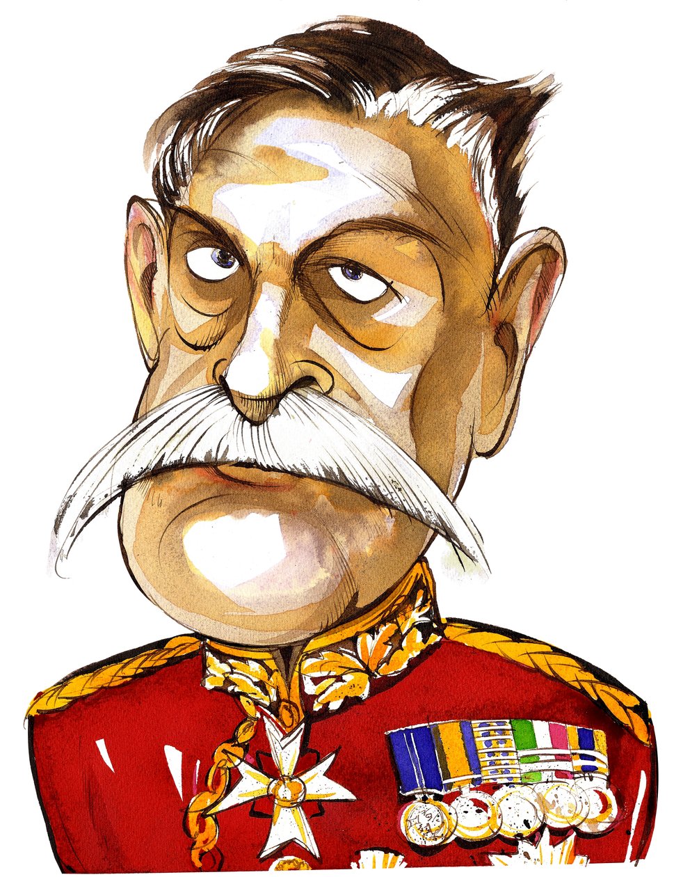 brit Field Marshall, Bernersyde első grófja, Haig (1861-1928); színes karikatúra egyenruhában alkotó: Neale Osborne
