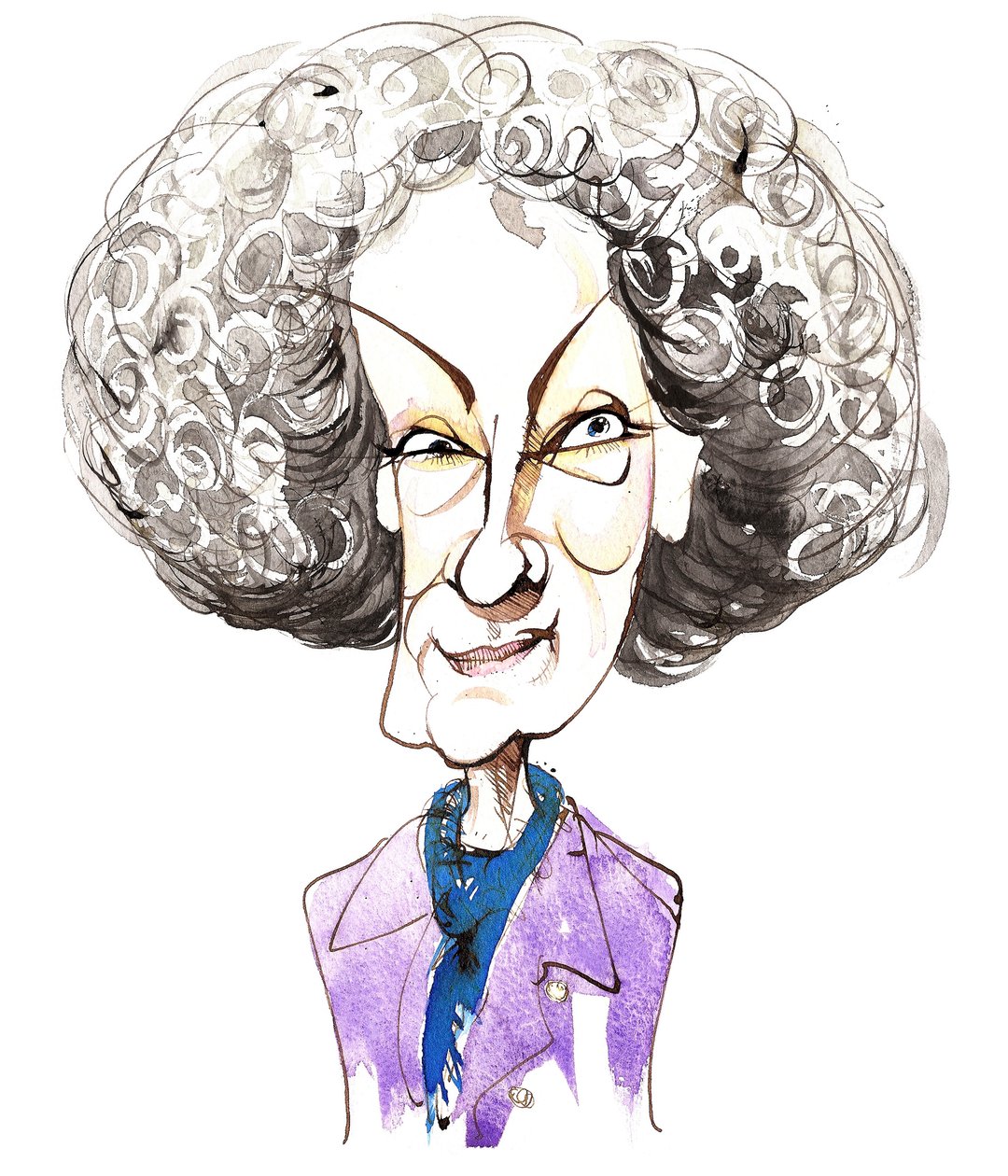 Margaret Atwood kanadai író és költő (született 1939); karikatúra alkotó: Neale Osborne