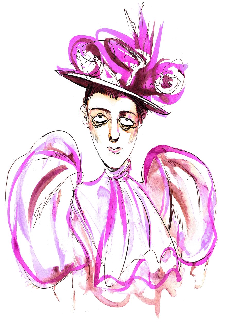 Edith Wharton - színes karikatúra amerikai regény- és novellaíróról (1861-1937) alkotó: Neale Osborne