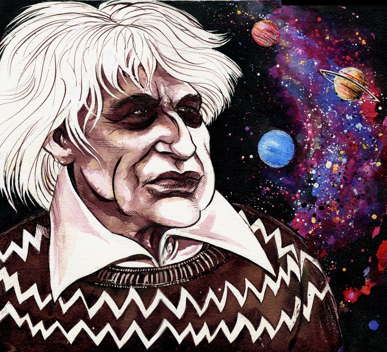 Ligeti György - karikatúra a magyar zeneszerzőről alkotó: Neale Osborne