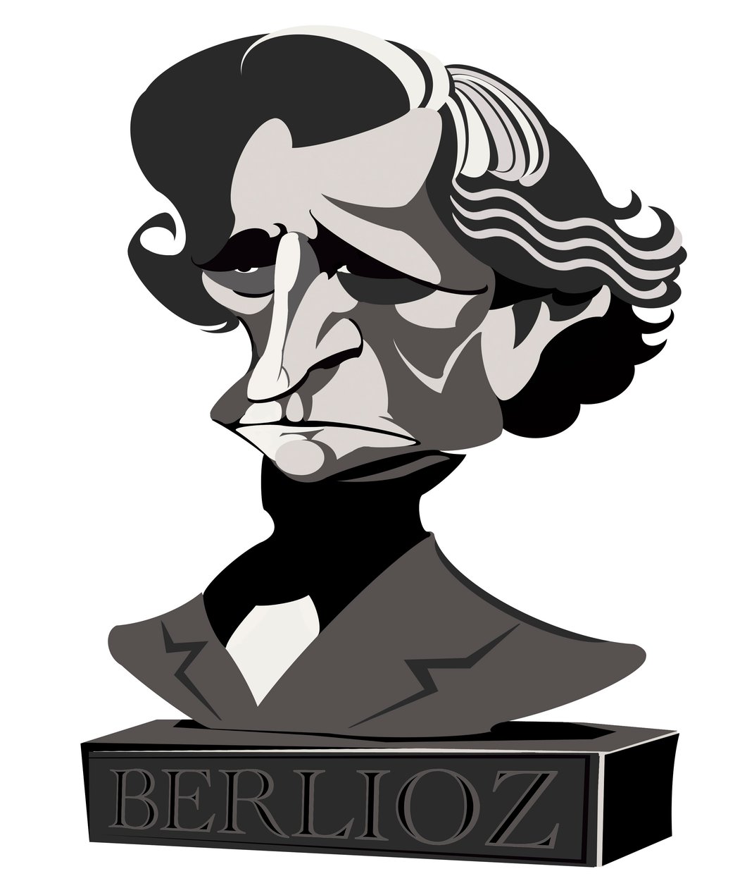 Hector Berlioz francia zeneszerző (1803-69), féltónusú karikatúra mellszobraként, 2010, Neale Osborne alkotó: Neale Osborne