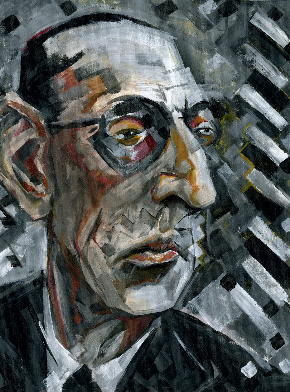 Igor Stravinsky - karikatúra festmény az orosz zeneszerzőről alkotó: Neale Osborne