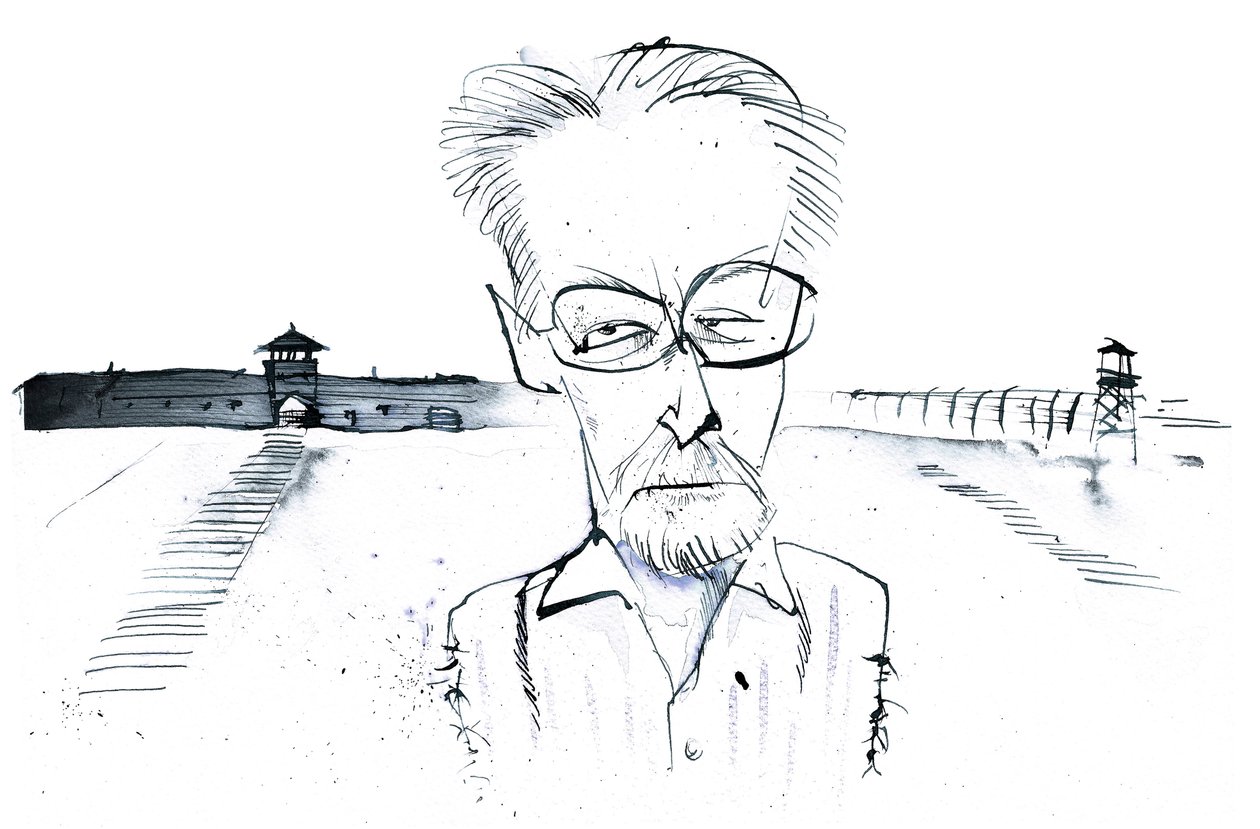 Primo Levi olasz író, költő és vegyész (1919-87); karikatúra alkotó: Neale Osborne