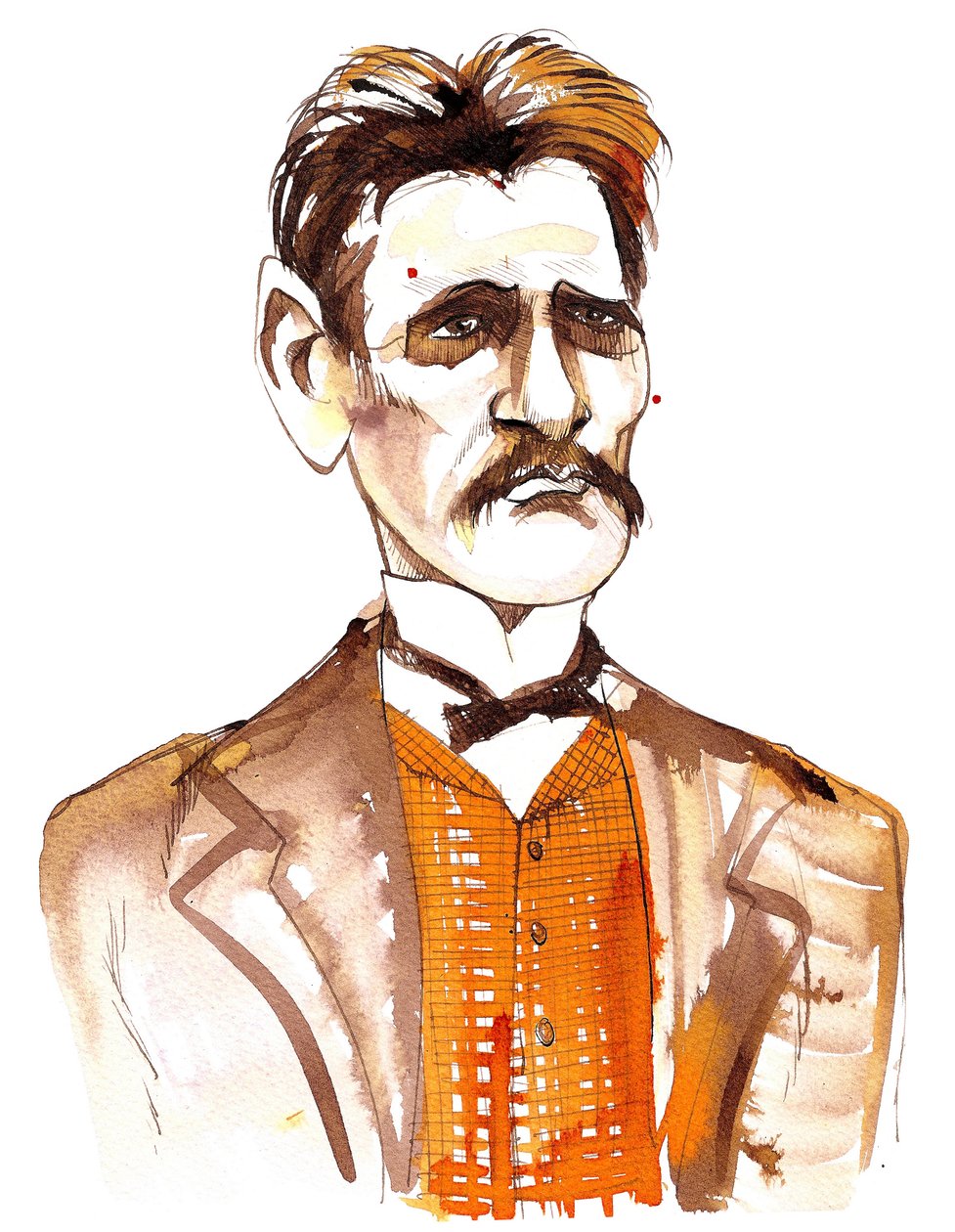 Jean Sibelius, fiatalabb férfiként karikírozva alkotó: Neale Osborne