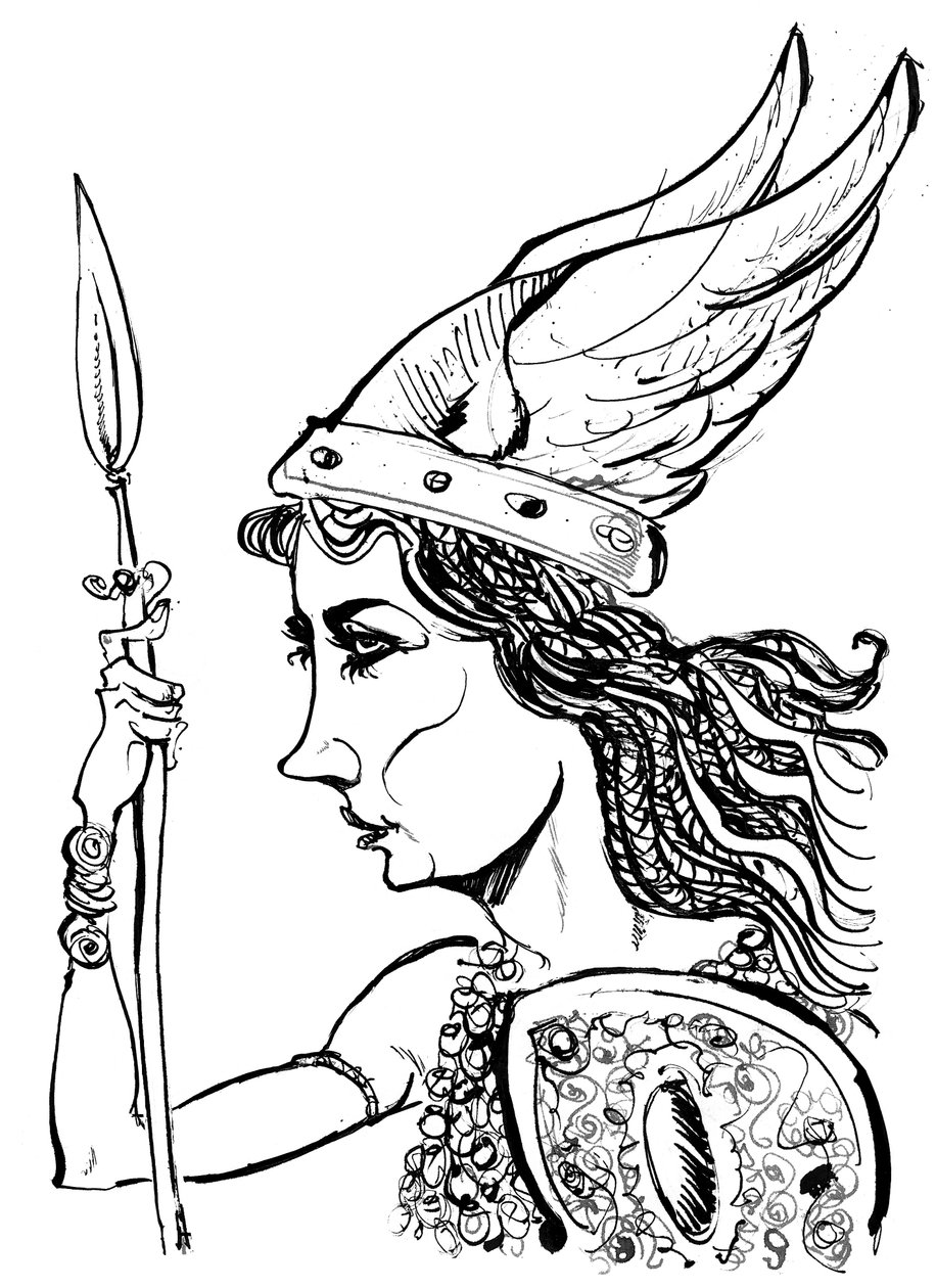 Kirsten Flagstad Brünnhilde szerepében Richard Wagner (német zeneszerző 1813-83) Die Walküre című operájából; fekete-fehér karikatúra alkotó: Neale Osborne