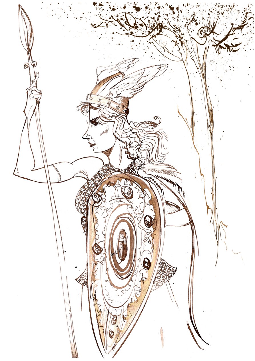 Kirsten Flagstad Brünnhilde szerepében Richard Wagner (német zeneszerző 1813-83) Die Walküre című operájából; szépia karikatúra alkotó: Neale Osborne