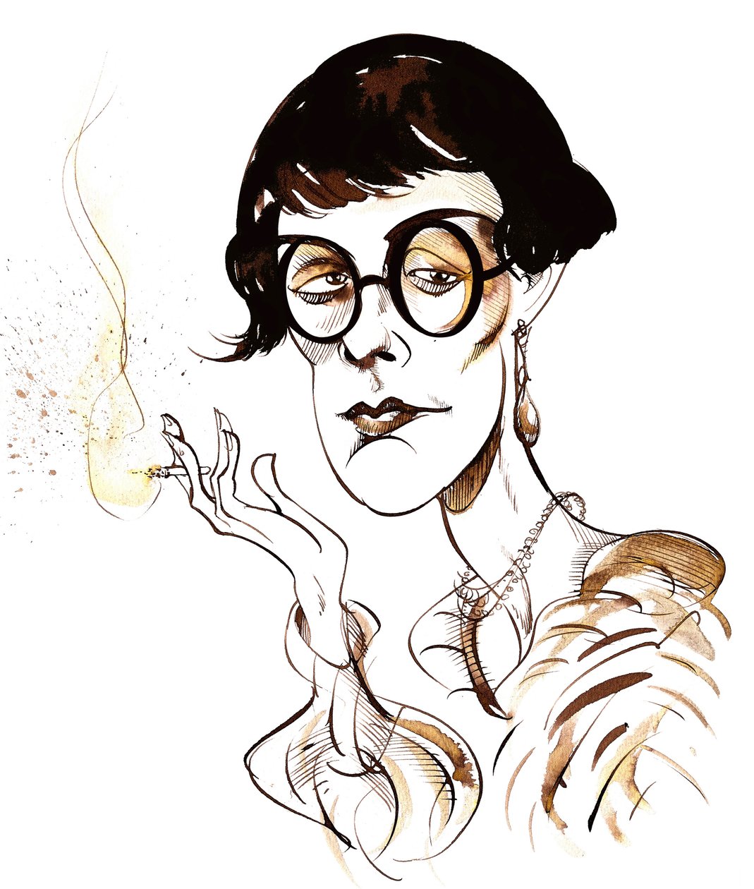 Sylvia Townsend Warner - karikatúra cigarettával a kezében alkotó: Neale Osborne
