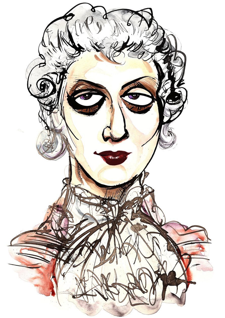 Tatiana Troyanos - színes karikatúra Octavianusként Richard Strauss (német zeneszerző, 1864-1949) 1911-es Der Rosenkavalier című operájából; Librettó: Hugo von Hofmannsthal (osztrák író és drámaíró alkotó: Neale Osborne