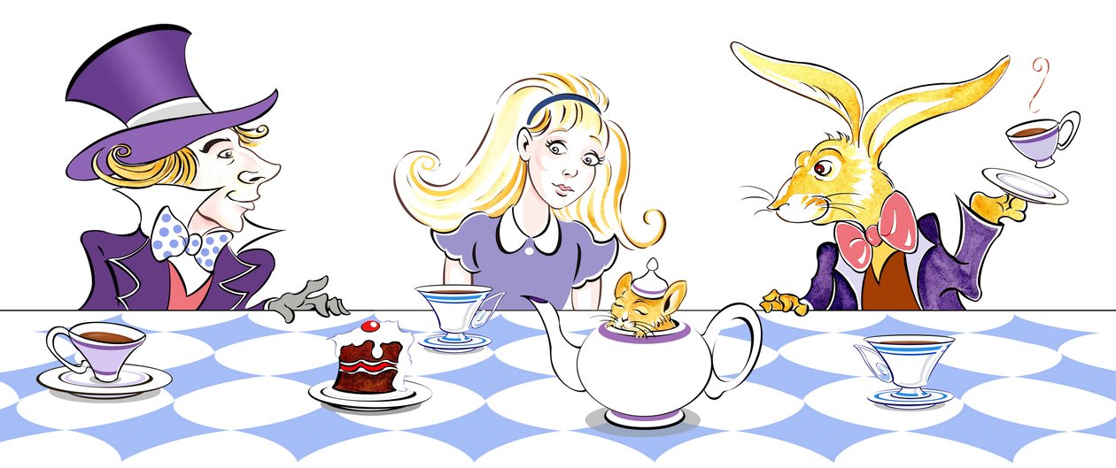 The Mad Hatters Tea Party – illusztráció Lewis Carroll Alices kalandjai Csodaországban című művéhez (1865), 2005 alkotó: Neale Osborne