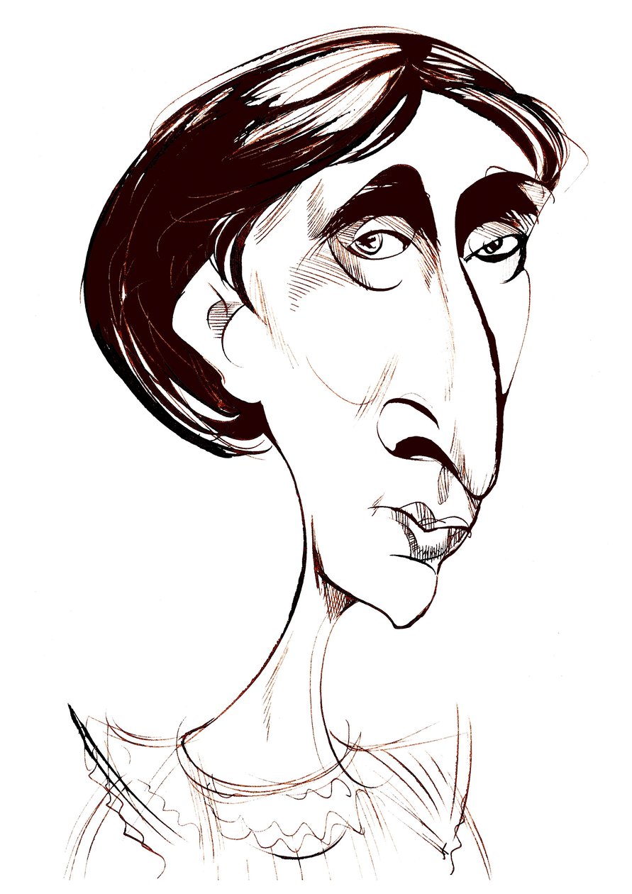 Virginia Woolf angol regényíró szépia tinta karikatúrája alkotó: Neale Osborne