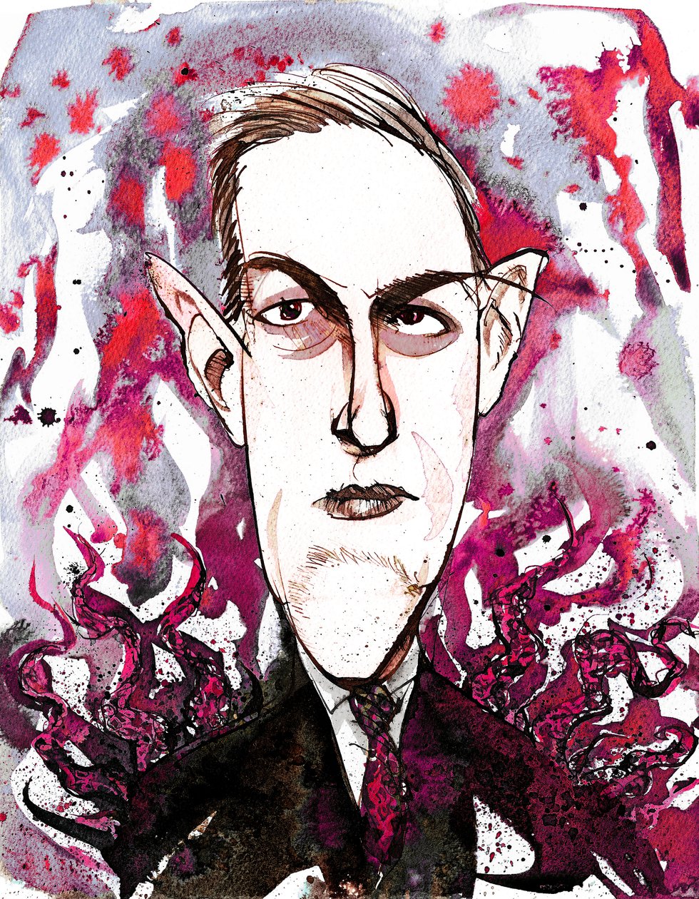 Howard Phillips Lovecraft amerikai horror és sci-fi író (1890-1937); karikatúra alkotó: Neale Osborne