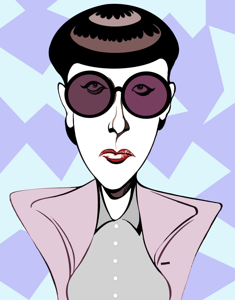 Edith Head amerikai jelmeztervező (1907-1981), színes karikatúra sötét szemüveggel alkotó: Neale Osborne
