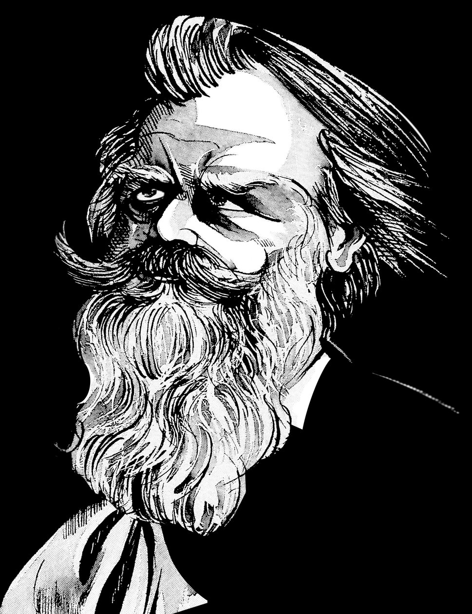 Johannes Brahms német zeneszerző (1833-97), szürke tónusú akvarell karikatúra alkotó: Neale Osborne