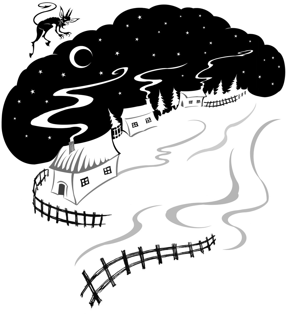 Snowswept Village, 2022 (tinta és digitális) alkotó: Neale Osborne