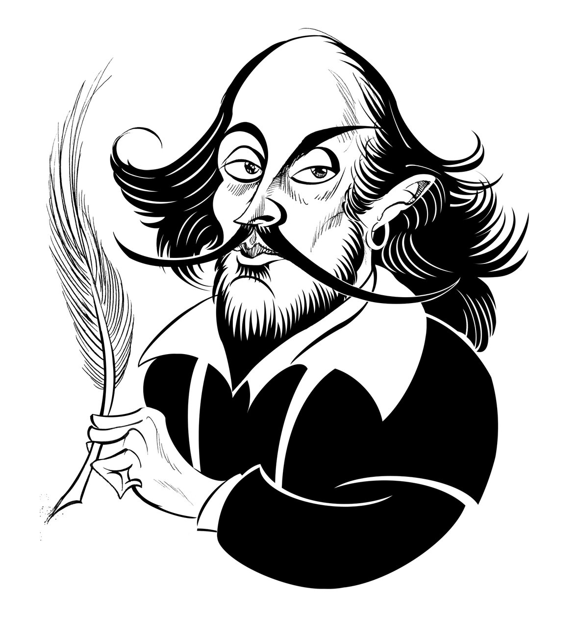 William Shakespeare - fekete-fehér karikatúra alkotó: Neale Osborne