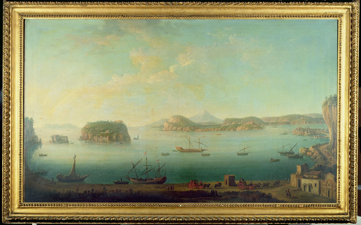 Kilátás a parton Nápoly mellett Nisida, Procida, Ischia és Capri szigeteivel, 1780 körül alkotó: Neapolitan School
