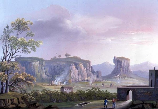 Nápoly: Solfataia (gouache) alkotó: Neapolitan School