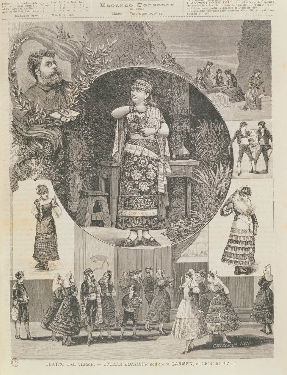 Georges Bizet (1838-75) Carmen című operájának olasz előadásának műsora 1880 alkotó: Nelli Centenari