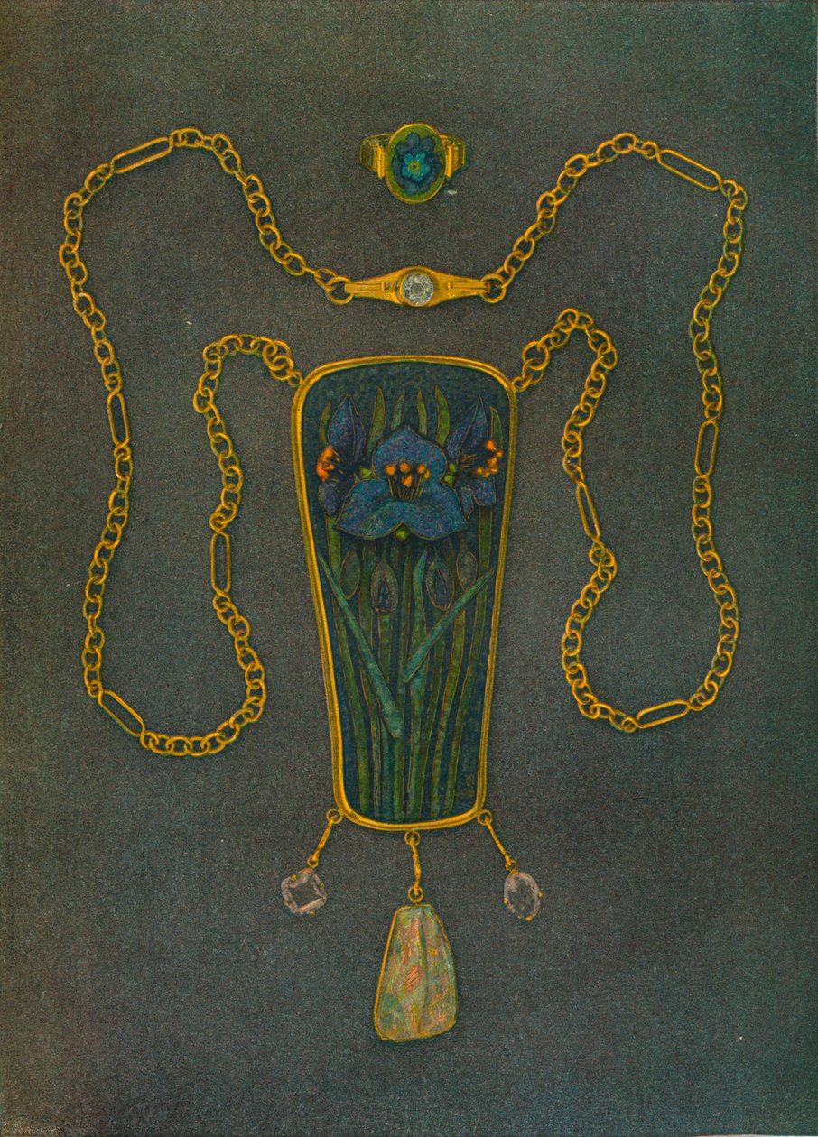 Egy nyaklánc aranyból, zománcból és drágakövekből, c1901 alkotó: Nelson Ethelred Dawson