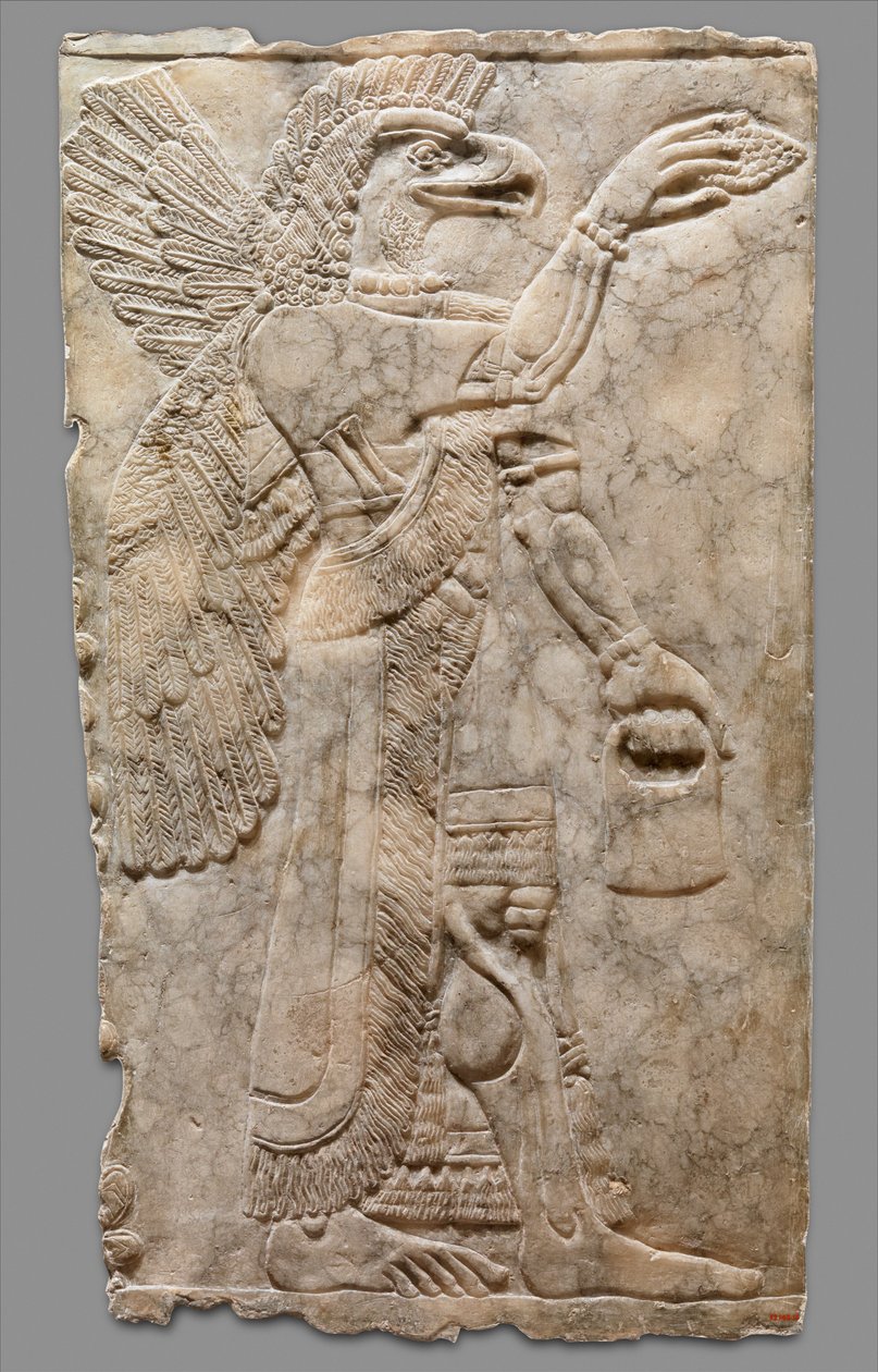 Szárnyas sasfejű természetfeletti alak domborműve, i. e. 883–59. (gipsz alabástrom) alkotó: Neo Assyrian