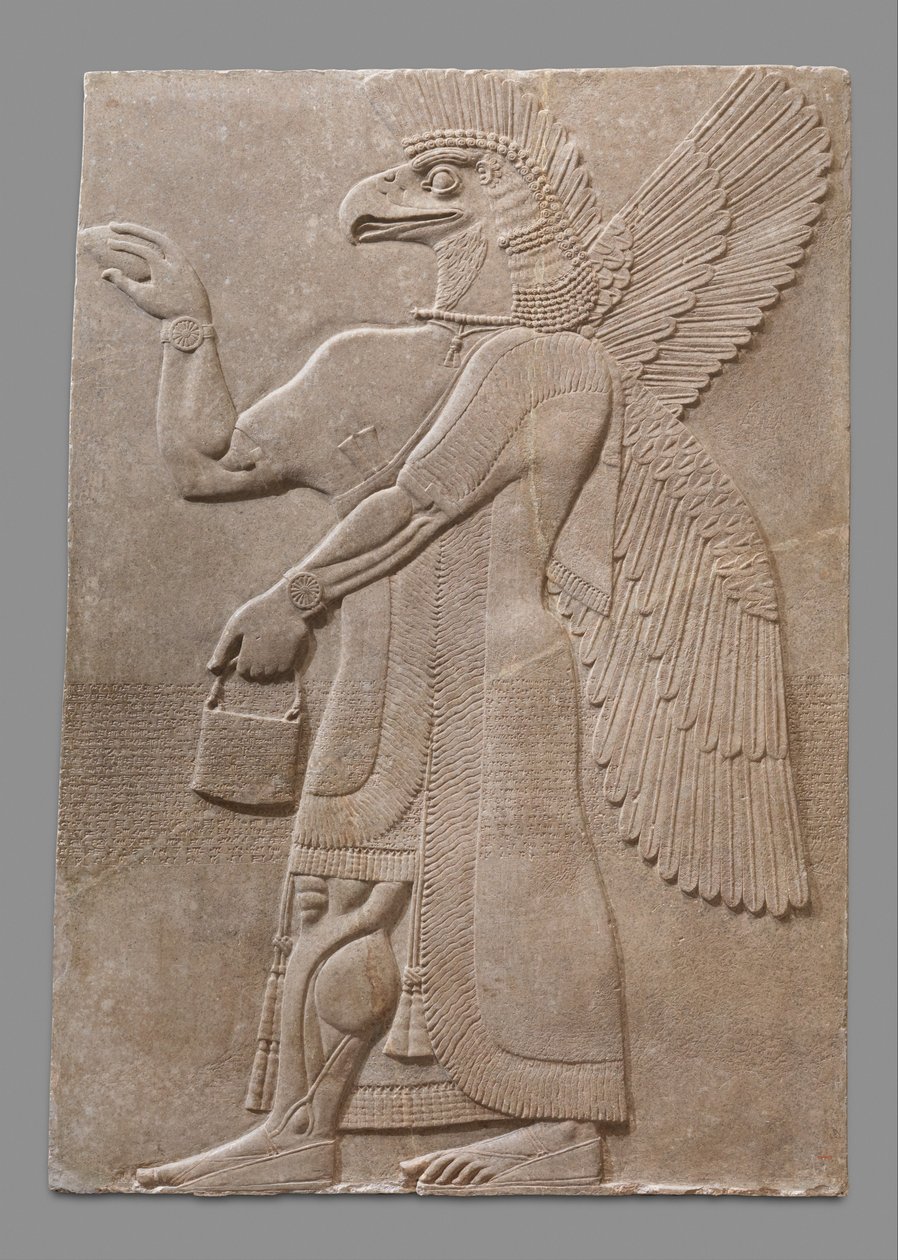 Szárnyas sasfejű természetfeletti alak domborműve, i. e. 883–59. (gipsz alabástrom) alkotó: Neo Assyrian