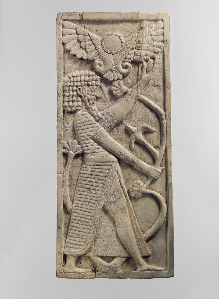 Domborműves bútortábla egy fát markoló férfialakkal, Kr.e. 8. században. (elefántcsont) alkotó: Neo Assyrian Neo Assyrian