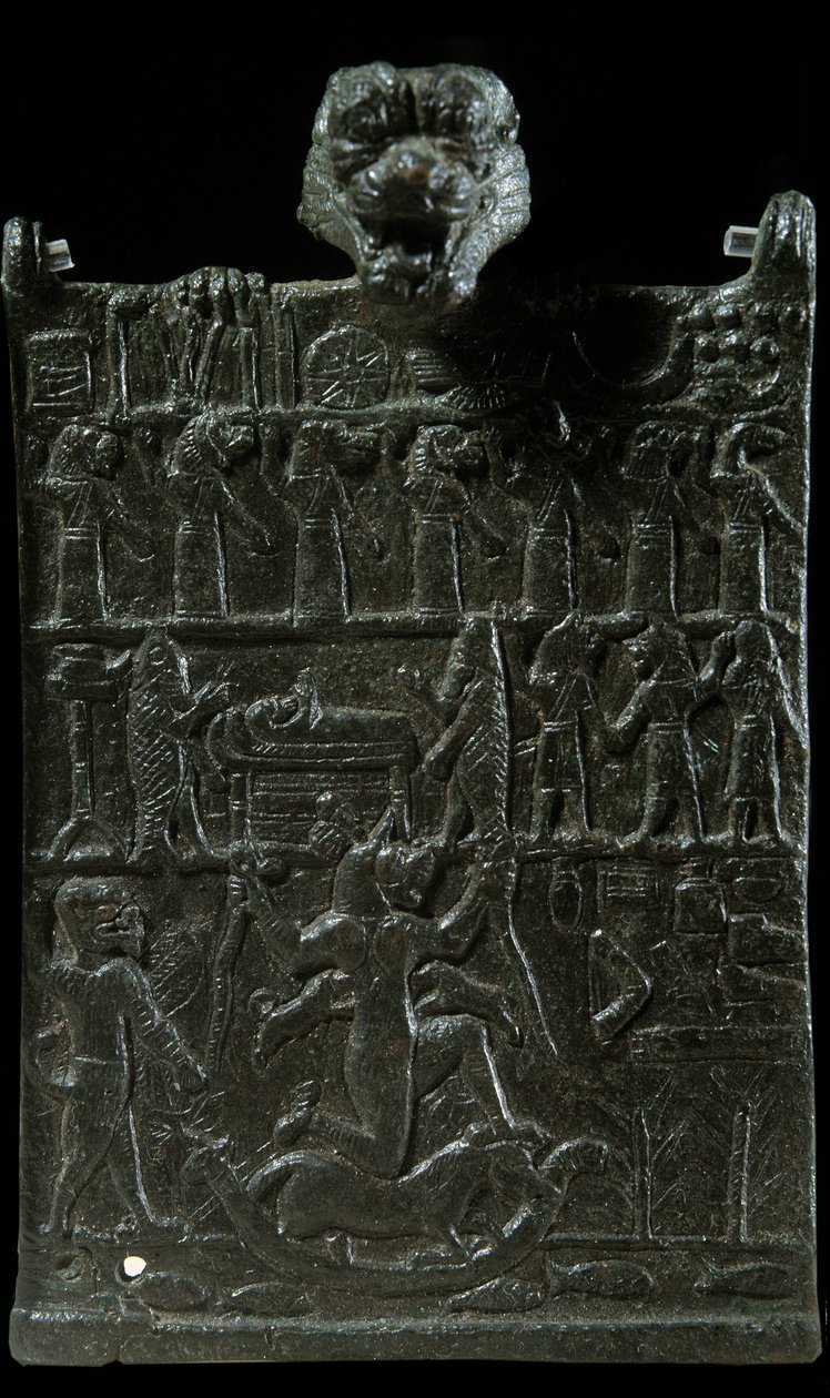 Mezopotámia: bronz varázstábla Lamashtu démoni istenség ellen. Ördögűzési jelenet ábrázolása. Újasszír korszak (i.e. 1000-612). Kr.e. 750. Párizs, Louvre Múzeum alkotó: Neo Assyrian Neo Assyrian