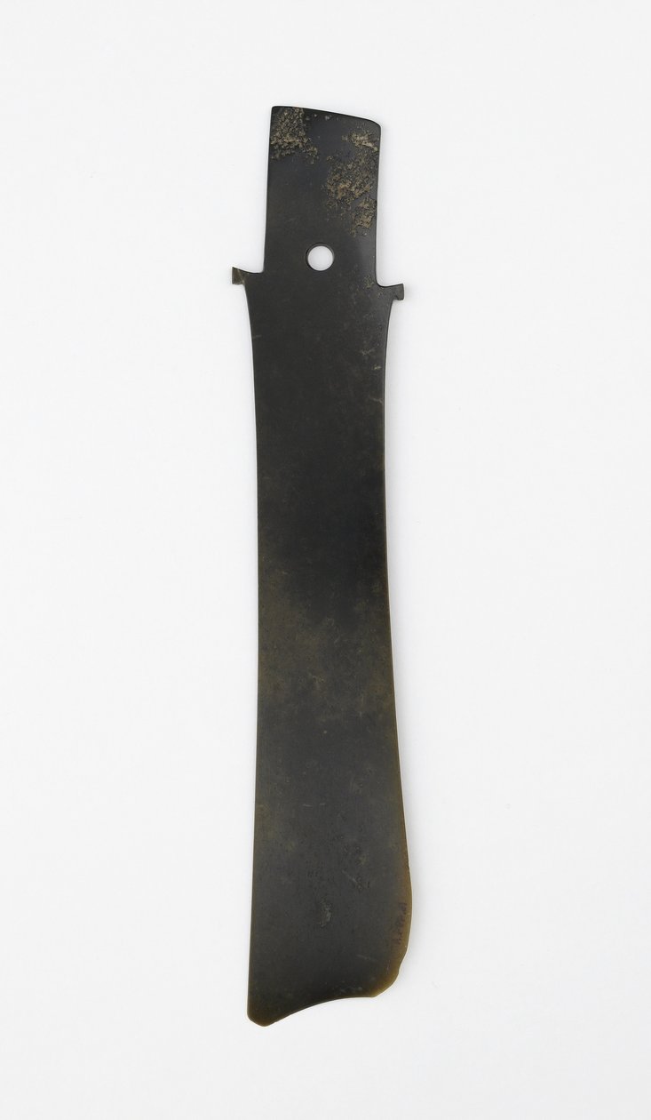 Villás véső (zhang), Qijia kultúra, ie 2500-2000 körül (jáde (nefrit)) alkotó: Neolithic Period Chinese School