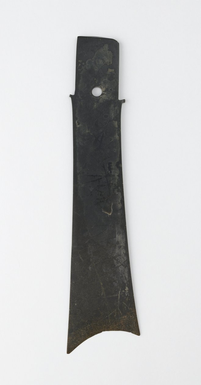 Villás véső (zhang), Qijia kultúra, ie 2500-2000 körül (jáde (nefrit)) alkotó: Neolithic Period Chinese School