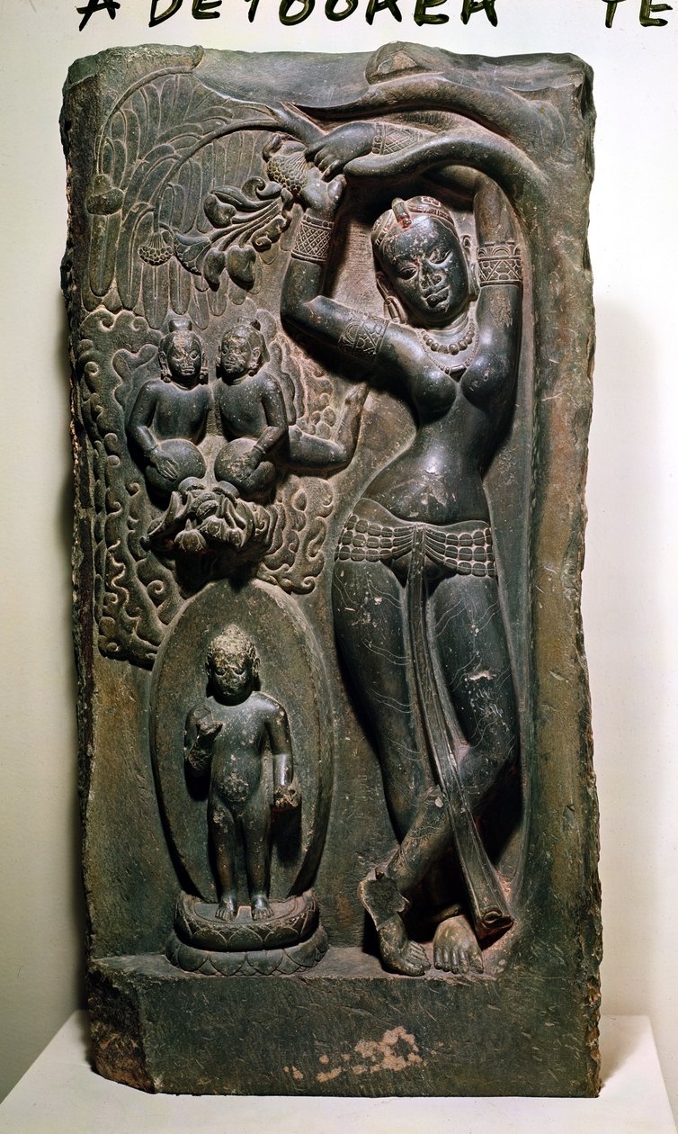 Maja királynő megszülte a leendő Buddhát (mészkő) alkotó: Nepalese School