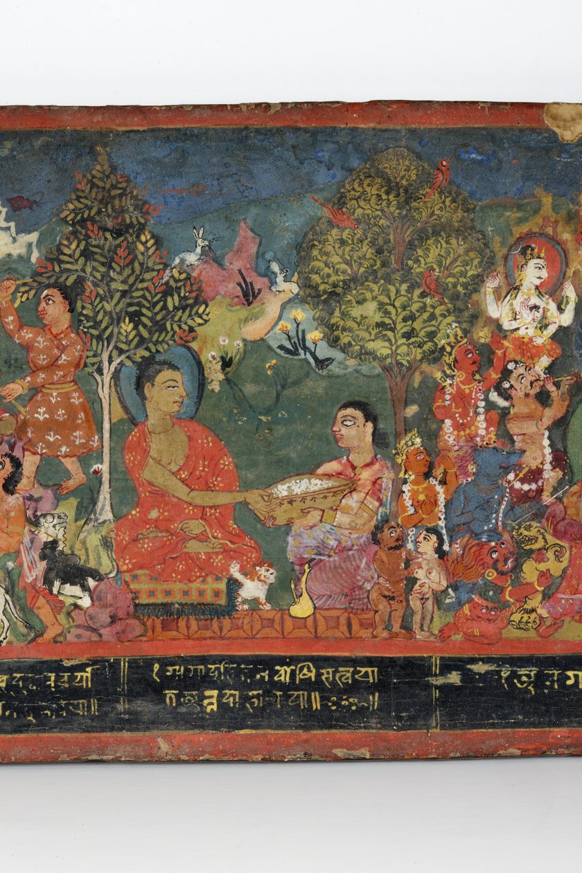 Részlet egy buddhista kéziratos borítóról (átlátszatlan wc fán) alkotó: Nepalese School