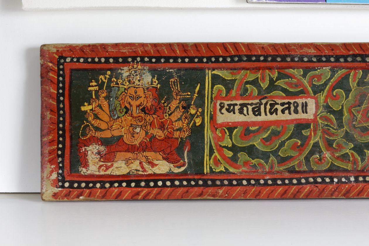 Részlet egy Devimahatmya kéziratos borítóból (átlátszatlan wc fán) alkotó: Nepalese School
