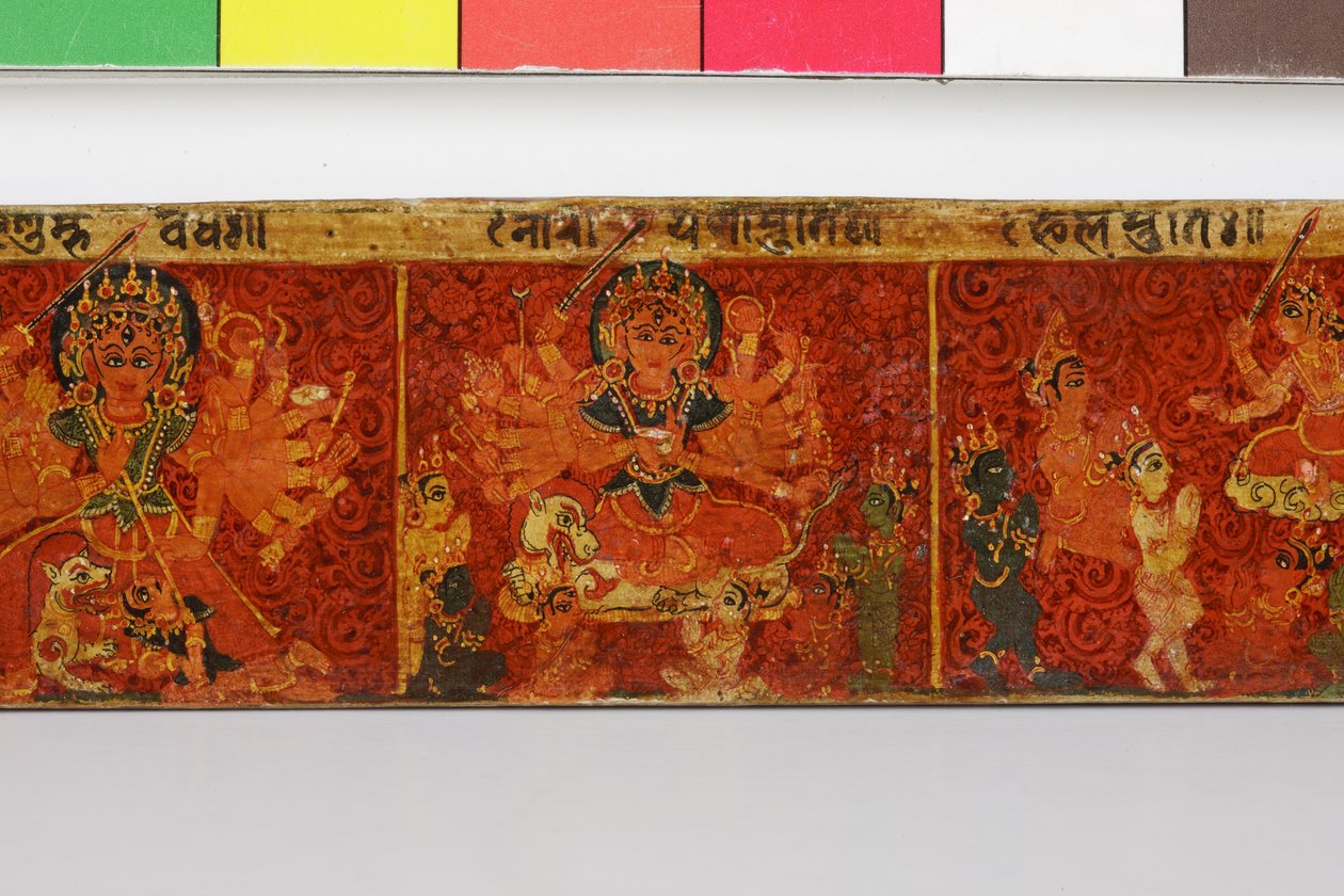Részlet egy Devimahatmya kéziratos borítóból (átlátszatlan wc fán) alkotó: Nepalese School