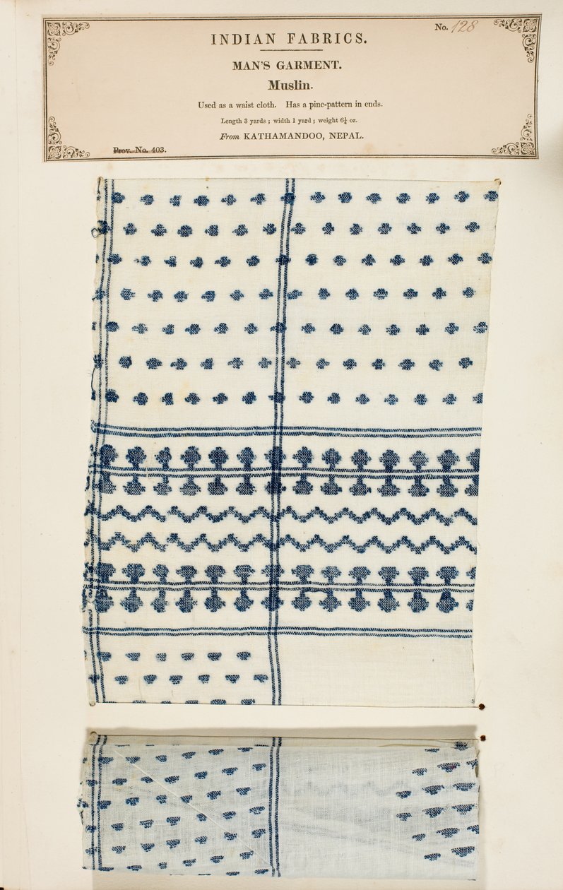 Muszlinminta a nepáli Kathamandoo-ból, az Indiai Textilgyártók Gyűjteményéből, John Forbes Watsontól, 1866-ban alkotó: Nepalese School