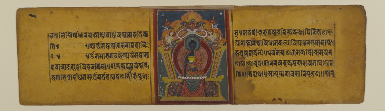 Oldal egy buddhista kéziratból Akshobhya illusztrációjával, 16-17. század (tinta és akvarell papíron) alkotó: Nepalese School