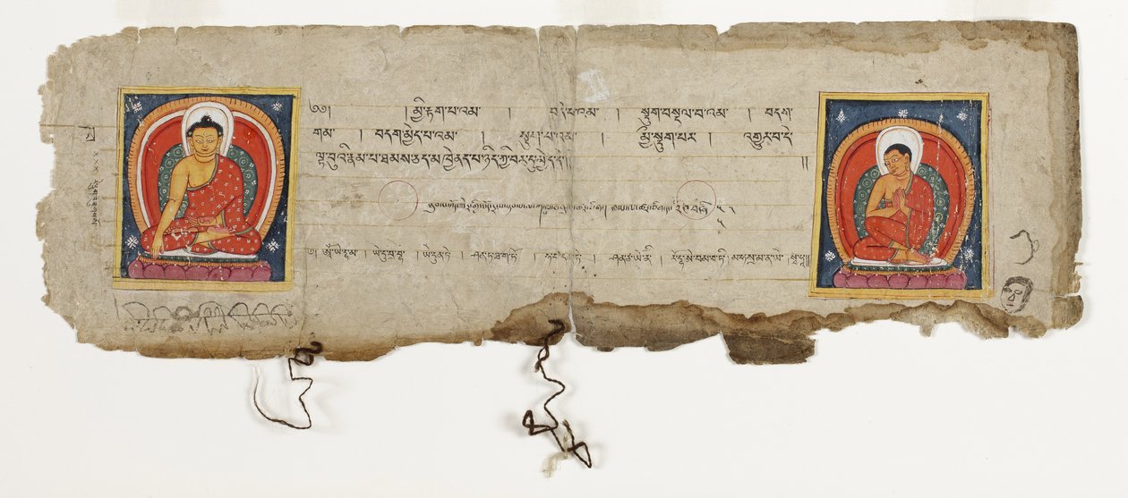 Oldal egy buddhista kéziratból, valószínűleg a Mahashitalanikából, 1400 körül (átlátszatlan wc és tinta papíron) alkotó: Nepalese School