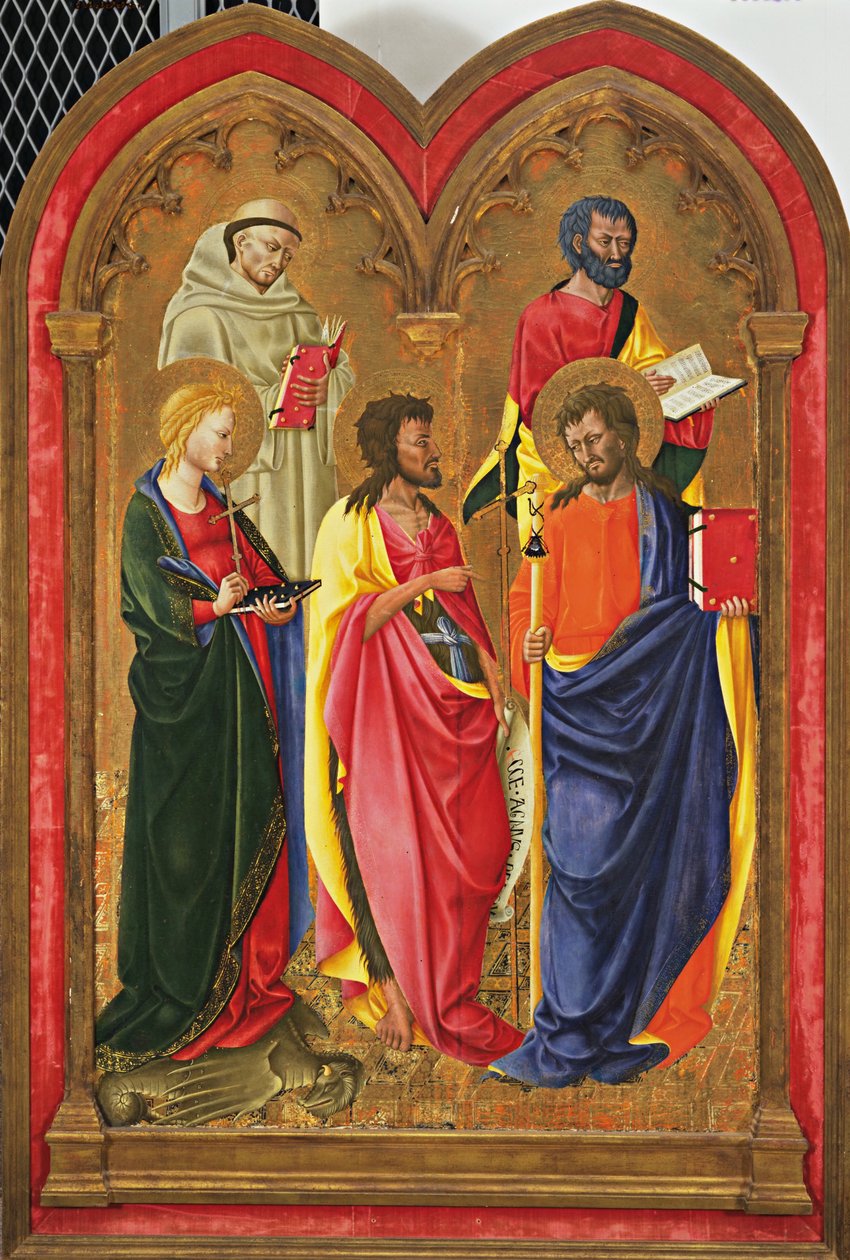 Oltárszárny öt szenttel, 1445 körül (tempera és arany, nyárfa tábla) alkotó: Neri di Bicci