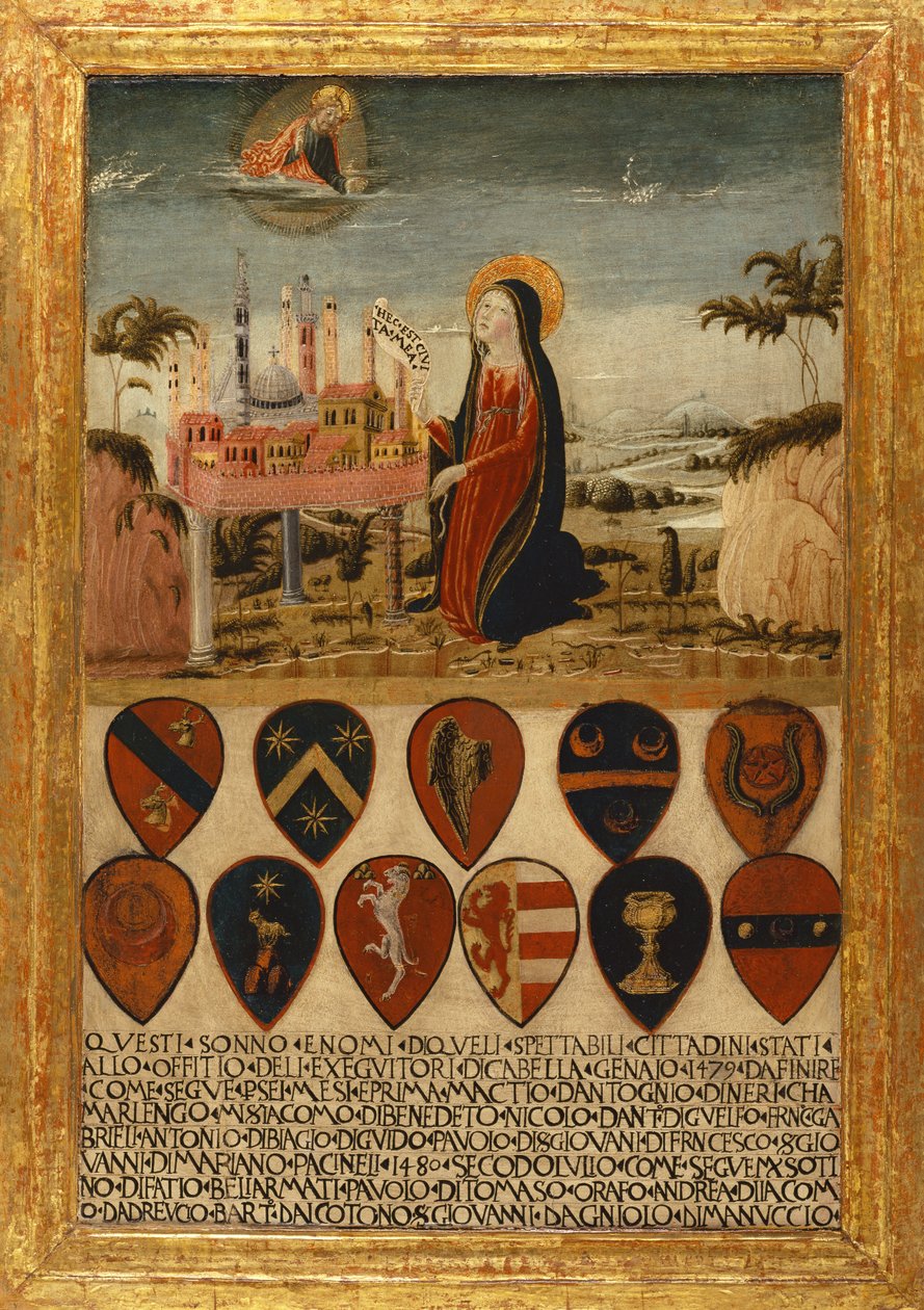 Szűz Mária Siena városát Jézusra bízza alkotó: Neroccio di (1447 1500) Landi